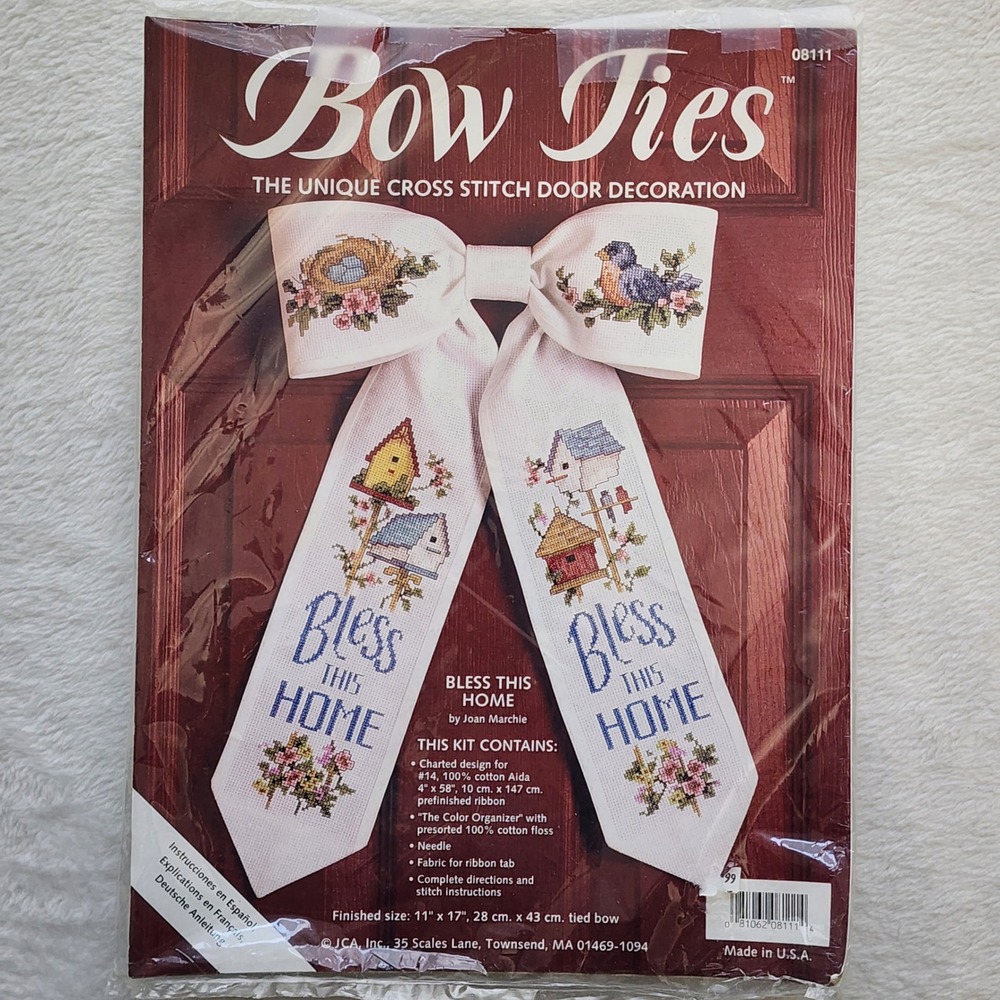 JCA Bless This Home Counted Cross Stitch Kit Bow Birdhouse Bird Nest‎ Floral
